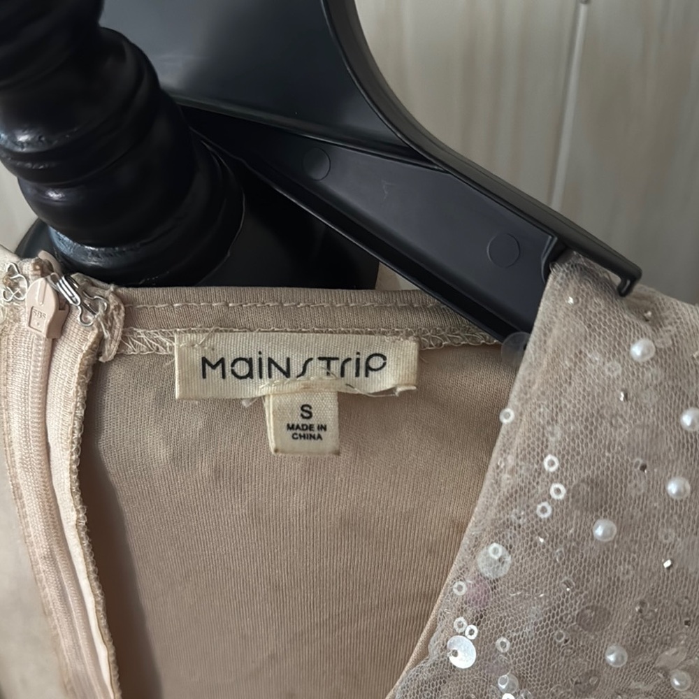 Main Strip Beige Sequin Dress